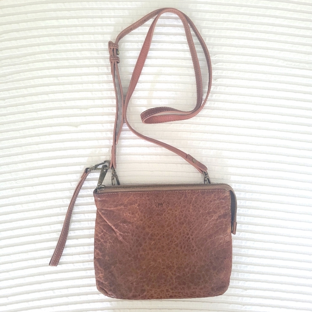 Will Leather Goods Brown Pebble Leather Convertible Crossbody Clutch Wristlet